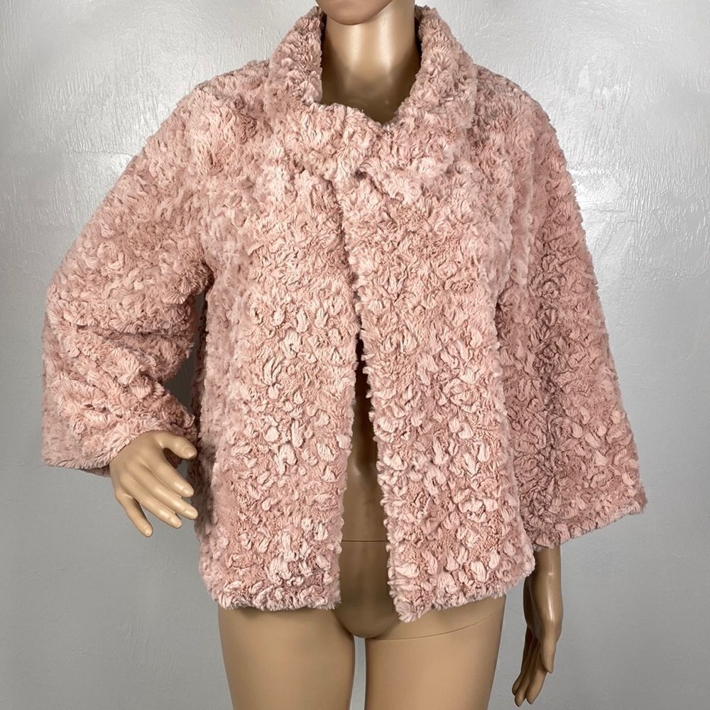 Jayley Collection Pink Faux Fur 3/4 Sleeve Teddy Jacket One Size